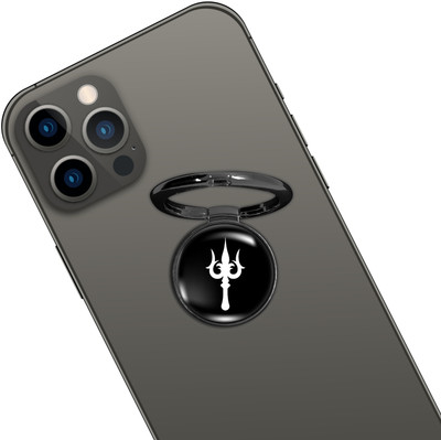 Swap-n-Snap BLACK HOLO-RING PHONE GRIP & STAND TRISHUL DESIGN & SWAP MAGNET LOGO Mobile Holder