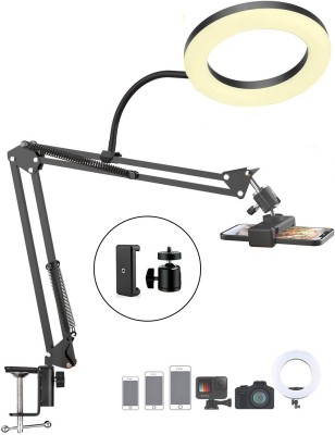 BROLAVIYA Overhead Metal Stand 10 Inch Ring Light, Mobile Bracket and Flexible Clip Arm Mobile Holder
