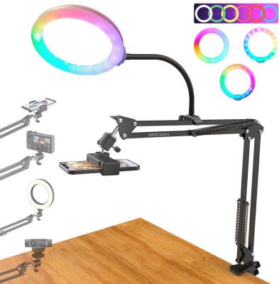 BROLAVIYA Overhead Clip Mobile Stand 3D LED 10 Inch Light, 2 Way Base Clamp, 1/4 Ball Head Mobile Holder