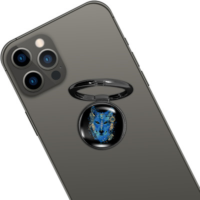 Swap-n-Snap BLACK HOLO-RING PHONE GRIP & STAND WOLF DESIGN & SWAP MAGNET LOGO Mobile Holder