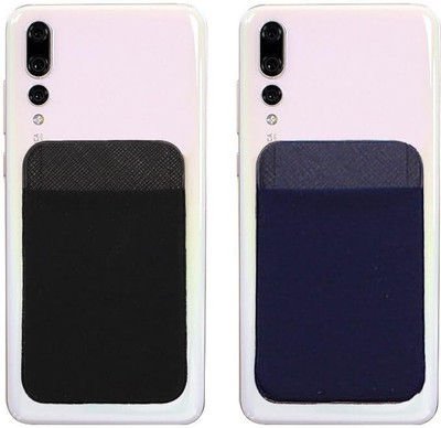 mizi (2 Pack) Phone Wallet Stick on with Flap - (Black/Blue) Mobile Holder