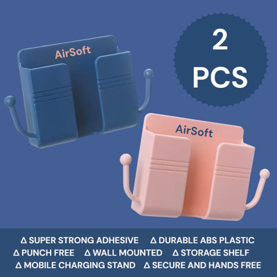 AirSoft Universal Phone Charging Holder for Wall Mount with Hooks for Cable Storage Mobile Holder