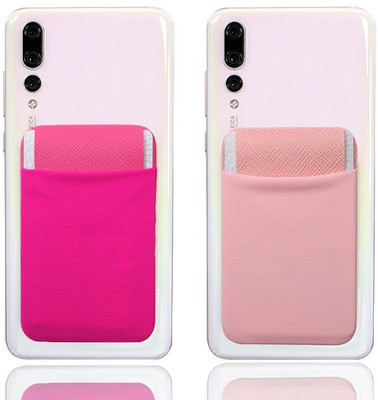 mizi (2 Pack) Phone card holder Wallet Stick on with Flap - (Pink/HotPink) Mobile Holder