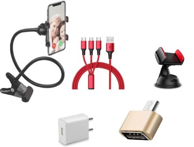 inGOT Clip + USB Cable 3.4A + Mobile Stand + 1 Port USB 2.4A -C Type 5 in 1 Combo Mobile Holder
