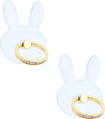 Swap-n-Snap 2 Pcs Bling Gold Phone Grip With Bunny Shape Transparent Mobile Holder