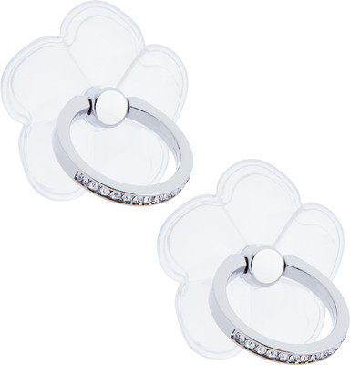 Swap-n-Snap 2 Pcs Bling Silver Phone Grip With Flower Shape Transparent Mobile Holder
