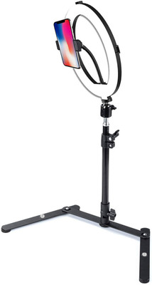 BROLAVIYA Overhead Mobile Stand with 10 Inch Ring Light, 1/4 Inch Male Adaptor Mobile Holder