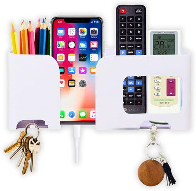thekiteco. Wall Mount Mobile Stand Remote Stand with Extra Space for 2 Mobiles - White Mobile Holder