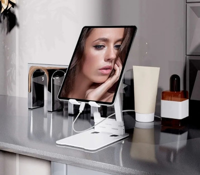 TECHGEAR Desktop Tablet Stand + Mobile Stand, Heavy Base Aluminum Holder Mobile Holder