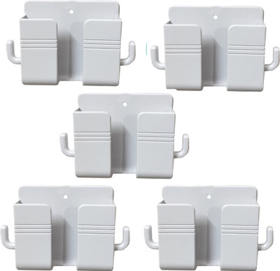 aflah White Wall Mounted Mobile Stand Storage Case for Remote, Phone Charging 5 pics Mobile Holder
