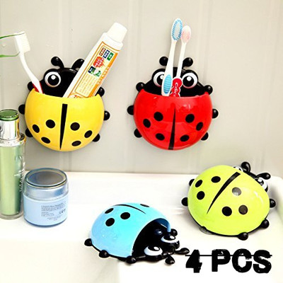 Red Champion Combo Pack Stand Ladybug Wall Mount Plastic Toothbrush Holder Mobile Holder
