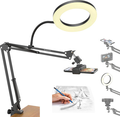 BROLAVIYA Overhead Mobile Stand, 10 Inch Ring Light, ¼ Inch Ball Head With Flexible Clip Mobile Holder
