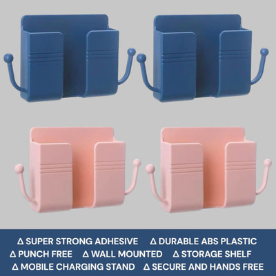 AirSoft Adhesive Phone Charging Rack for Wall Mount with Hooks and Organizer Use Mobile Holder