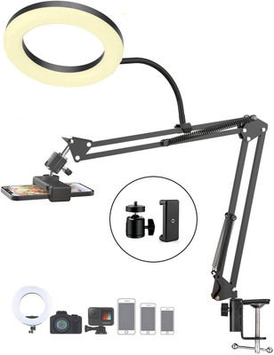 BROLAVIYA Overhead Metal Stand 10 Inch Ring Light, Mobile Bracket and Flexible Clip Arm Mobile Holder