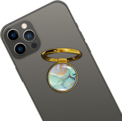 Swap-n-Snap GOLD HOLO-RING PHONE GRIP & STAND TURQ MARBLE DESIGN & SWAP MAGNET LOGO Mobile Holder