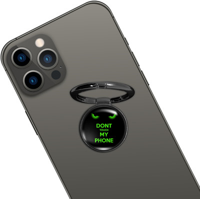 Swap-n-Snap BLACK HOLO-RING PHONE GRIP & STAND DONT TOUCH DESIGN & SWAP MAGNET LOGO Mobile Holder