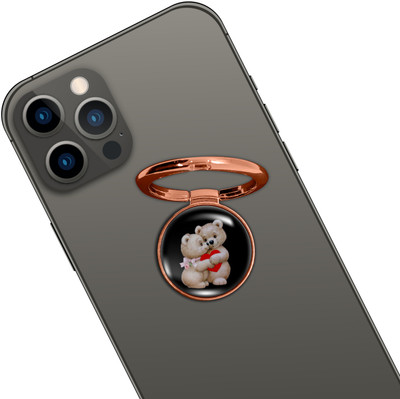 Swap-n-Snap ROSE GOLD HOLO-RING PHONE GRIP & STAND WITH TEDDY DESIGN & SWAP MAGNET LOGO Mobile Holder