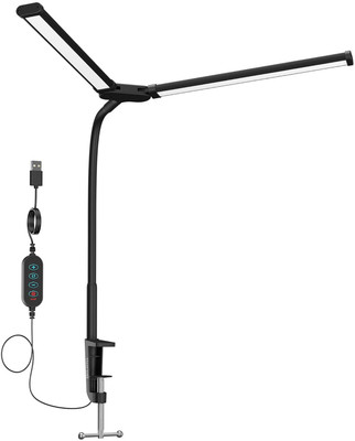 BROLAVIYA Overhead LED 2 Head Dimmable Desk Light Multi-Angle Rotation, 3 Lighting Modes Mobile Holder