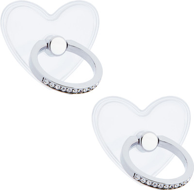 Swap-n-Snap 2 Pcs Bling Silver Phone Grip With Heart Shape Transparent Mobile Holder