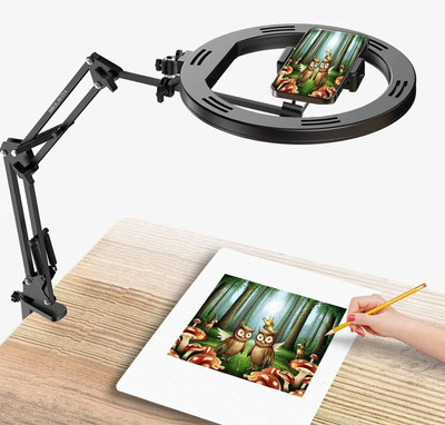 BROLAVIYA Overhead Phone Stand with Clip Ring Light and Mobile Holder