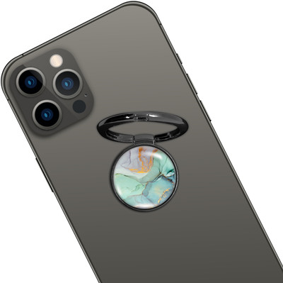 Swap-n-Snap BLACK HOLO-RING PHONE GRIP & STAND TURQ MARBLE DESIGN & SWAP MAGNET LOGO Mobile Holder