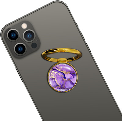 Swap-n-Snap GOLD HOLO-RING PHONE GRIP & STAND VIOLET MARBLE DESIGN & SWAP MAGNET LOGO Mobile Holder