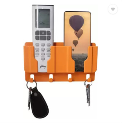 Muv up Wall Mount Mobile/Remote Stand with 4 Key Holders - No Drill Required - Orange Mobile Holder