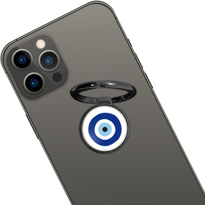 Swap-n-Snap BLACK HOLO-RING PHONE GRIP & STAND WITH EVIL EYE DESIGN & SWAP MAGNET LOGO Mobile Holder