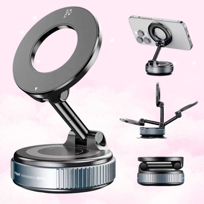 Wolcentra Magnetic Phone Holder with 360° Rotating Base and Foldable Zinc Alloy Frame Mobile Holder