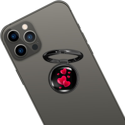 Swap-n-Snap BLACK HOLO-RING PHONE GRIP & STAND WITH MULTIHRT DESIGN & SWAP MAGNET LOGO Mobile Holder
