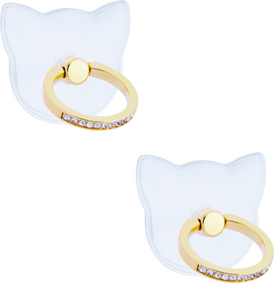 Swap-n-Snap 2 Pcs Bling Gold Phone Grip With Cat Shape Transparent Mobile Holder