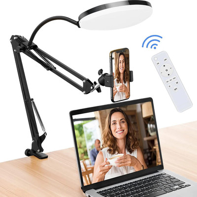 BROLAVIYA 10 Inch Fill Ring Light with Base Clamp and Flexible Clip Arm Stand Mobile Holder