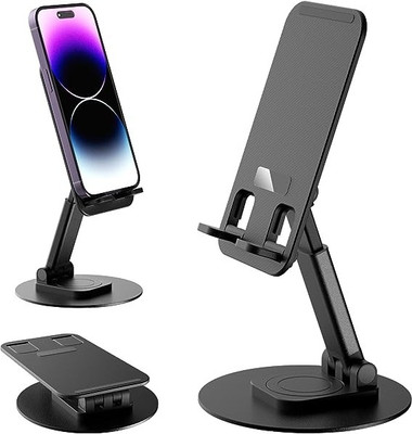 JANROCK 360 Rotating Phone Holder for Desk, Adjustable Height & Angle Universal Folding Mobile Holder
