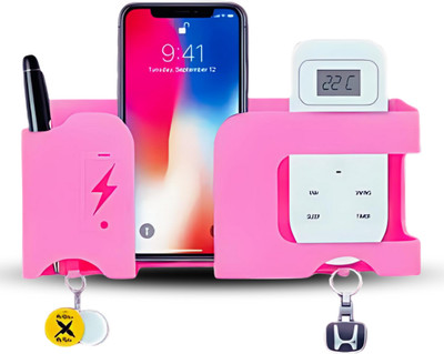 CIHROX Plastic Wall Mount Mobile Holder with Remote Control Storage Racks, Key Hanger Mobile Holder