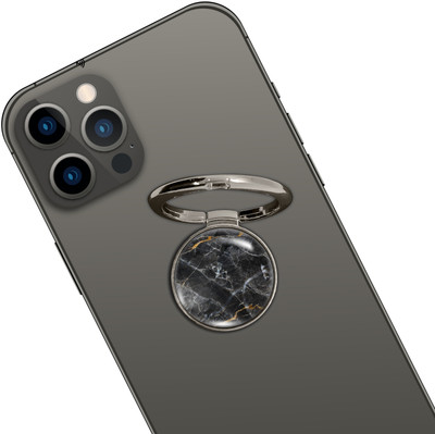 Swap-n-Snap SILVER HOLO-RING PHONE GRIP & STAND BLACK MARBLE DESIGN & SWAP MAGNET LOGO Mobile Holder