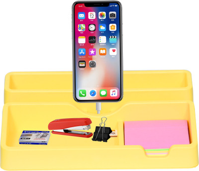 OUTSET 4 Compartments ABS Plastic Pen Stand,Visiting Card, Sticky Pad,Phone Stand, Multipurpose(Green)