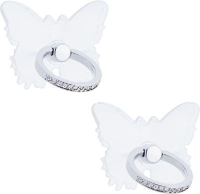 Swap-n-Snap 2 Pcs Bling Silver Phone Grip With Butterfly Shape Transparent Mobile Holder