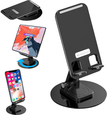 BROLAVIYA Desktop Mobile / Tablet Holder, 360 Degree Rotating Metal Base Foldable Design Mobile Holder