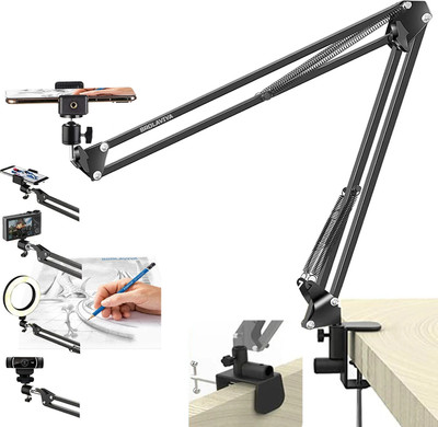 BROLAVIYA Overhead Stand, New Extra Long Arm, Large 2 Way Base Clamp,1/4'' Ball Head Mobile Holder