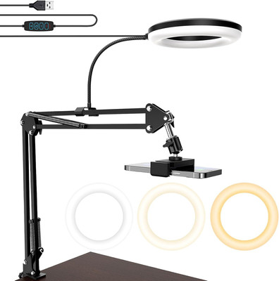 Soopii Overhead Video Mobile Stand with 6.5-Inch Selfie Ring Light Mobile Holder