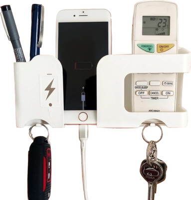 DSNS Multipurpose Wall Stand with Key chain & Remote Holder | Pack of 1 Plastic Key Holder(2 Hooks, Orange)