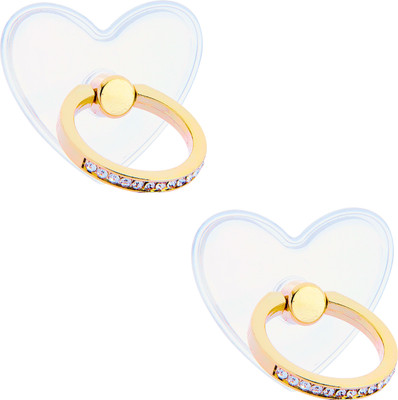 Swap-n-Snap 2 Pcs Bling Gold Phone Grip With Heart Shape Transparent Mobile Holder