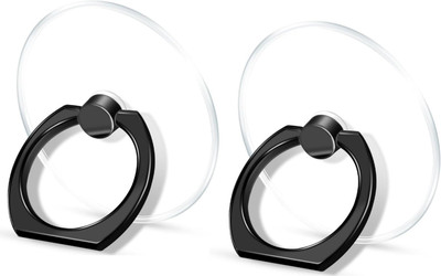 KolorFish Transparent Phone Ring Stand Holder 360 Degree Rotation (Pack of 2) Black Round Mobile Holder