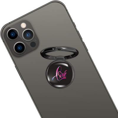 Swap-n-Snap BLACK HOLO-RING PHONE GRIP & STAND WITH LOVE DESIGN & SWAP MAGNET LOGO Mobile Holder