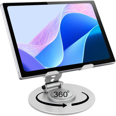 SSRENTERPRISES Desktop 360 Rotating Base, Aluminium Metal /Tablet Stand 4-13 Inch, Silver Mobile Holder