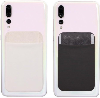mizi (2 Pack) Phone Wallet Card holder Stick on with Flap - (Grey/White) Mobile Holder