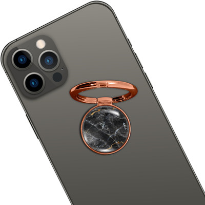Swap-n-Snap ROSE GOLD HOLO-RING PHONE GRIP & STAND BLACK MARBLE DESIGN & SWAP MAGNET LOGO Mobile Holder