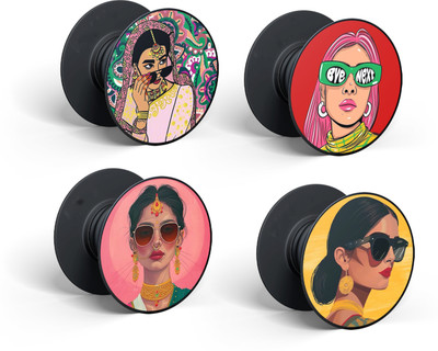 hubops Stylish Illustrated Phone Grip for Phones – Set of 4 with Trendy Girl Designs 5 Mobile Holder