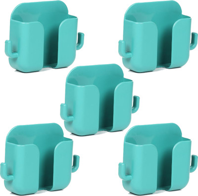 DSNS Wall Mount Mobile Stand with Adhesive, Multipurpose 2 Key Holder Hook Pack of 5 Plastic Key Holder(5 Hooks, Green)