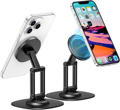 Riggear Premium Magnetic Phone Stand | 360° Rotating Foldable Desk Mount (Black) Mobile Holder